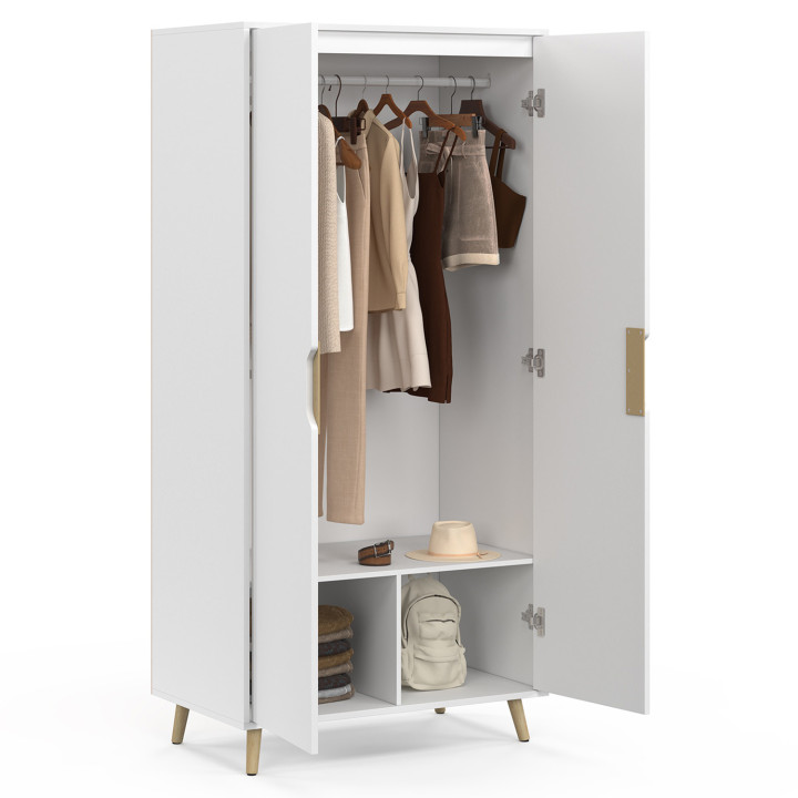 Armadio scandinavo bianco a 2 ante 80 cm con ripiani - HELSINKI | Zen Cart! IDMarket