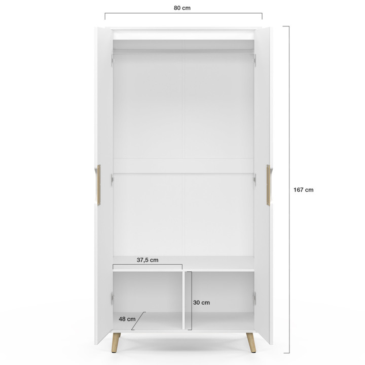Armadio scandinavo bianco a 2 ante 80 cm con ripiani - HELSINKI | Zen Cart! IDMarket