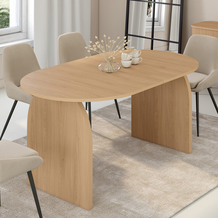 Tavolo da pranzo ovale japandi espandibile per 6-10 persone effetto faggio 160 - 200 cm - EDITH | ID Market
