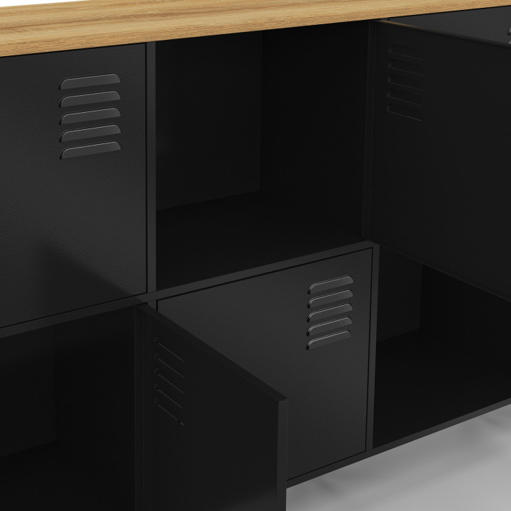 Comò a 10 ante in metallo nero con piano in legno dal design industriale, 180 cm - ESTER | Zen Cart! IDMarket