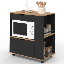Credenza per microonde con cassetto e portaspezie, in legno nero - COSI | IDMarket