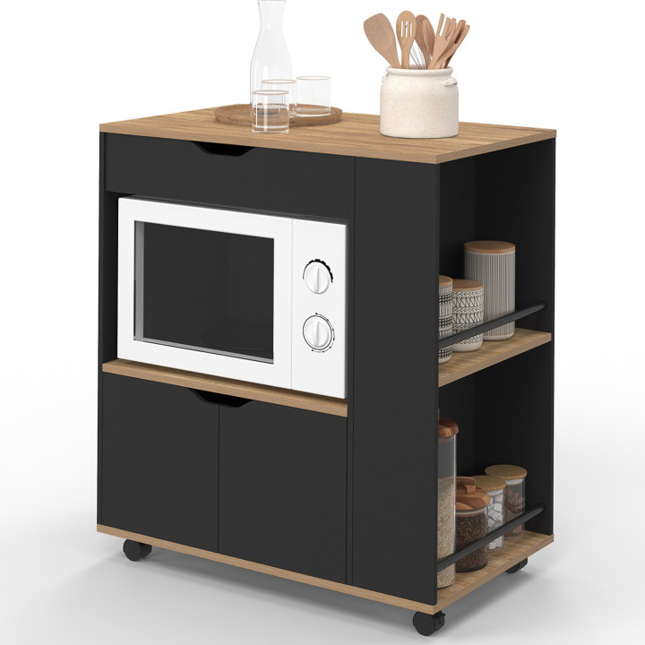 Credenza per microonde con cassetto e portaspezie, in legno nero - COSI | IDMarket