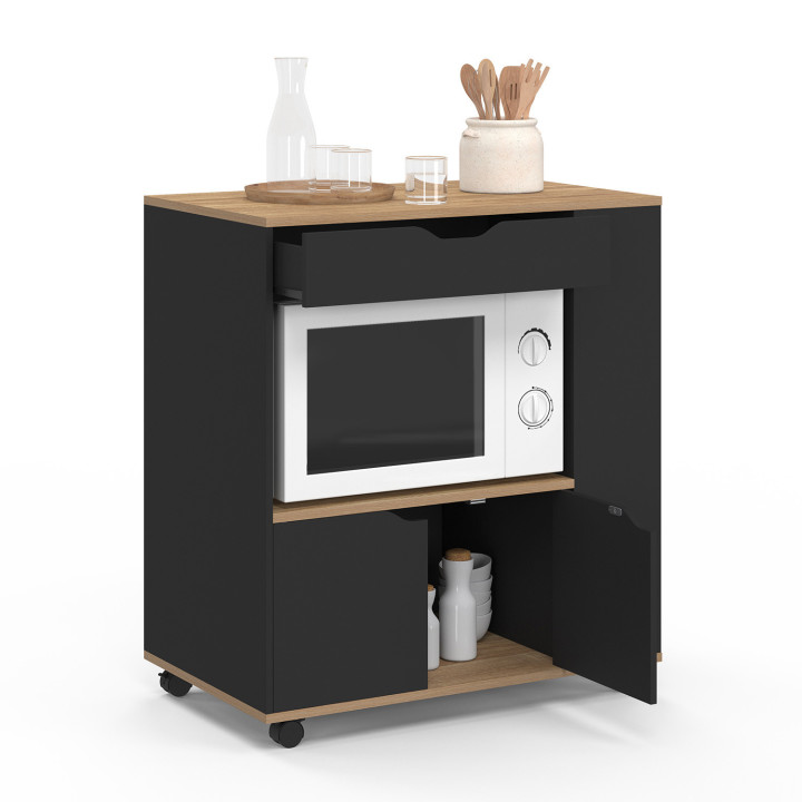 Credenza per microonde con cassetto e portaspezie, in legno nero - COSI | IDMarket