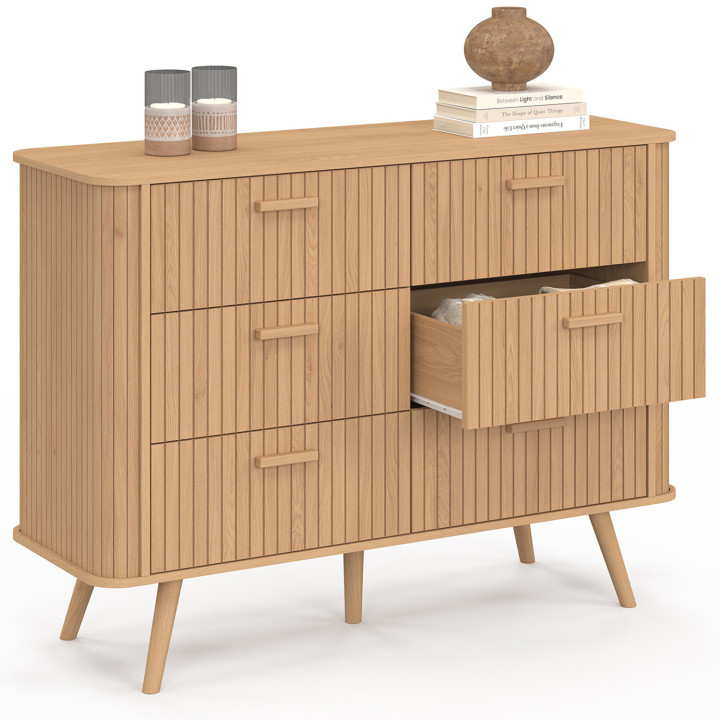 Cassettiera a 6 cassetti da 110 cm con doghe in rovere - ROMIE | REGNO UNITO IDMarket