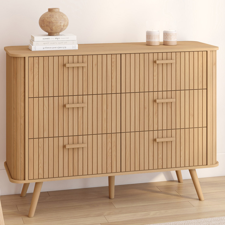 Cassettiera a 6 cassetti da 110 cm con doghe in rovere - ROMIE | REGNO UNITO IDMarket