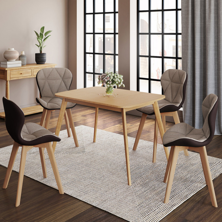 Set di 4 sedie da pranzo in tessuto bi-materiale e PU marrone e taupe - ROXANE | IdMarket