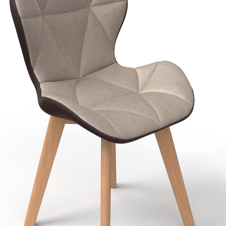 Set di 4 sedie da pranzo in tessuto bi-materiale e PU marrone e taupe - ROXANE | IdMarket