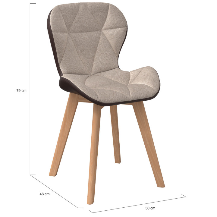 Set di 4 sedie da pranzo in tessuto bi-materiale e PU marrone e taupe - ROXANE | IdMarket