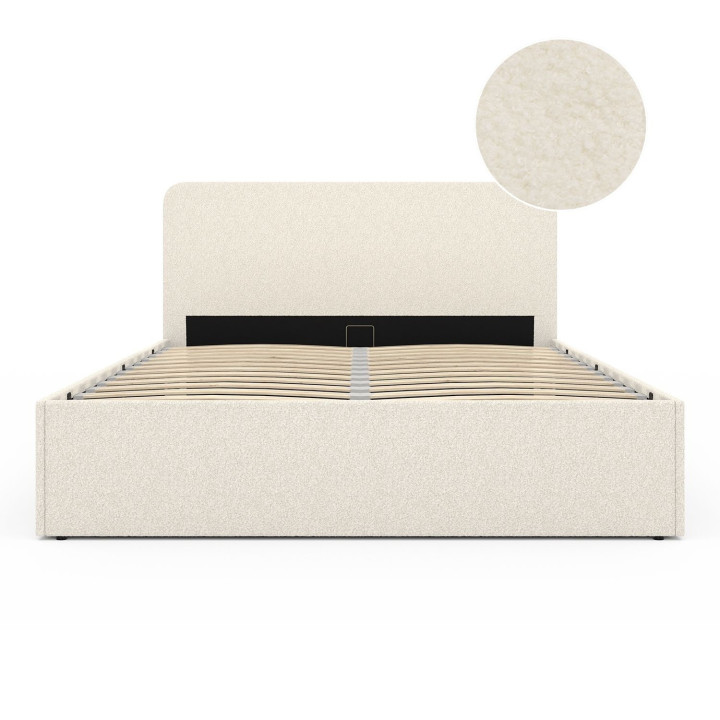 Letto matrimoniale con testata e box spring 140x190cm in tessuto bouclette - BRADFORD | ID Market