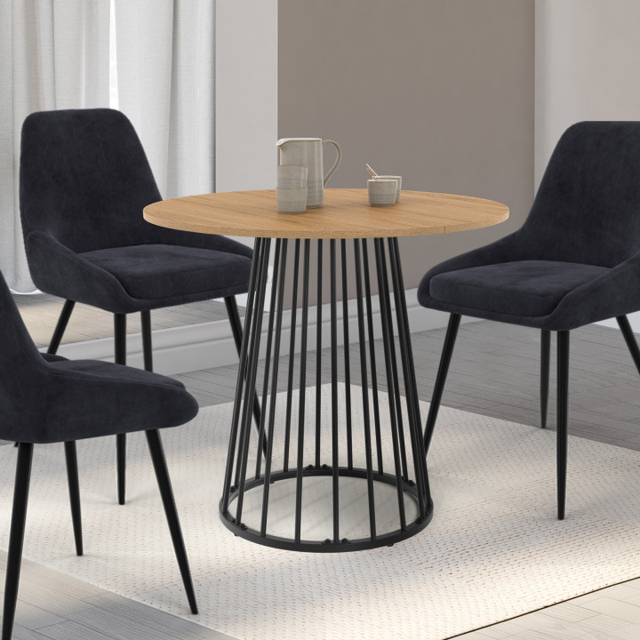 Tavolo da pranzo rotondo per 4 persone in legno e gambe in metallo nero 80 cm - YUNA | IDMarket