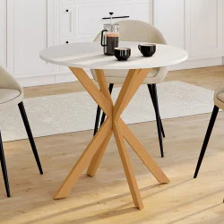Tavolo da pranzo rotondo con gambe a ragno in legno e piano bianco - GISELE | IDMarket