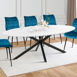 Tavolo da pranzo ovale per 10 persone con piano in metallo nero e marmo bianco - ALIX | ID Market