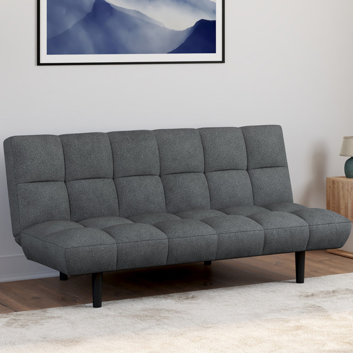 Divano letto a 3 posti SALOME con rivestimento in tessuto grigio antracite