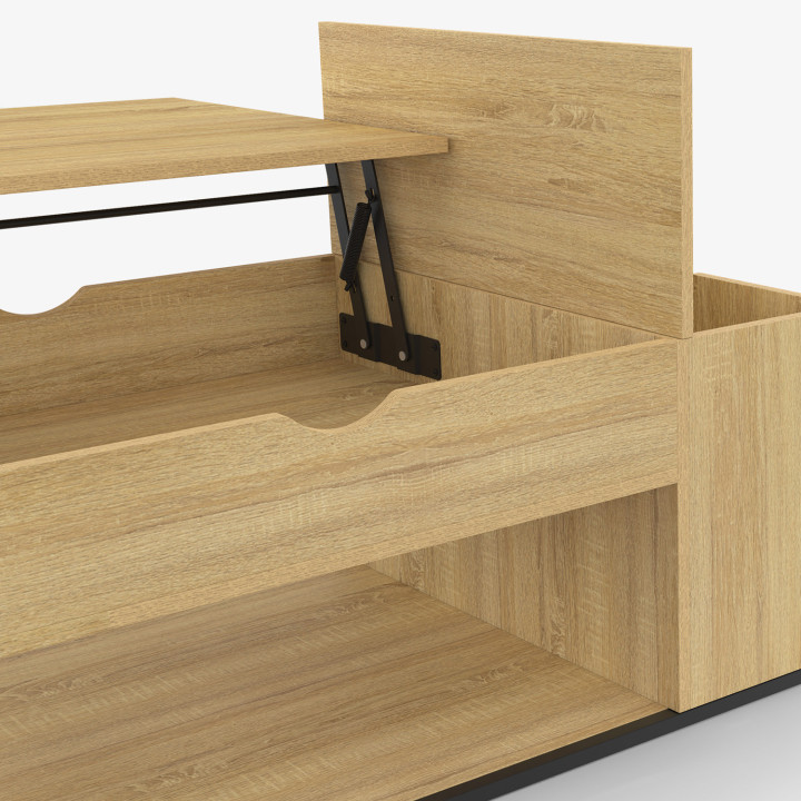 Tavolino industriale con piano e scatola sollevabili in legno e metallo - DETROIT | ID Market