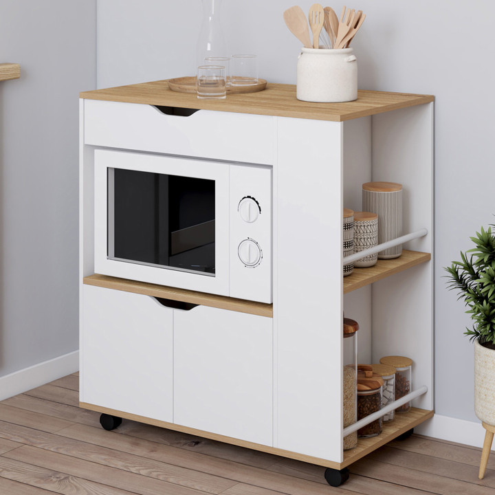 Credenza da cucina a microonde con cassetto e portaspezie, in legno bianco - COSI | IDMarket