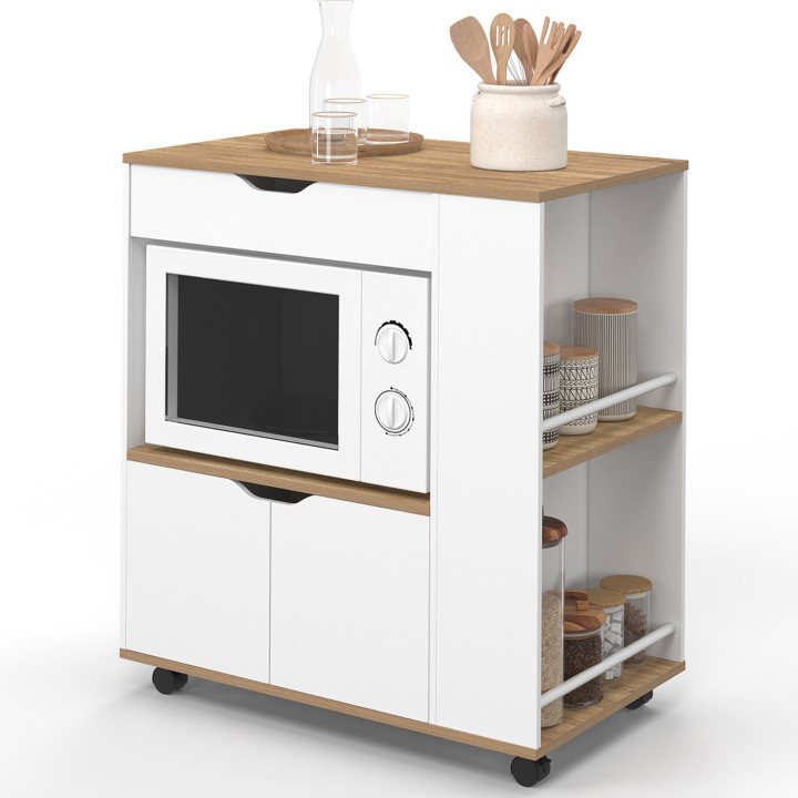 Credenza da cucina a microonde con cassetto e portaspezie, in legno bianco - COSI | IDMarket