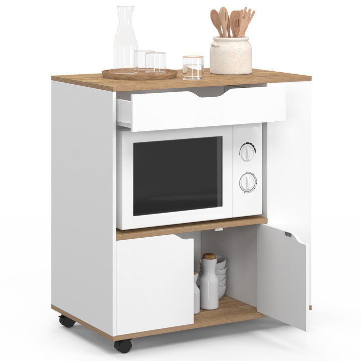 Credenza da cucina a microonde con cassetto e portaspezie, in legno bianco - COSI | IDMarket