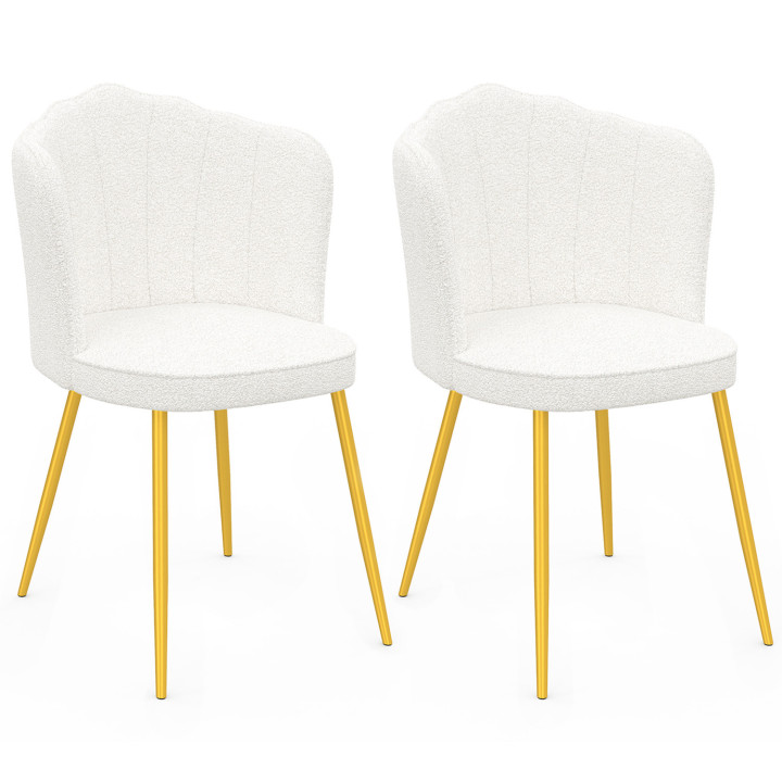 Set di 2 sedie bouclette a conchiglia bianche con gambe dorate - ADELAIDE | IDMarket