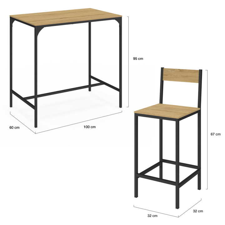 Tavolo da bar e 4 sgabelli in stile industriale - DETROIT | ID Market