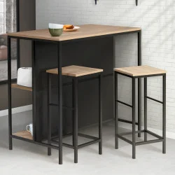 Tavolo da bar industriale con 2 sgabelli in metallo e legno - DETROIT | ID Market