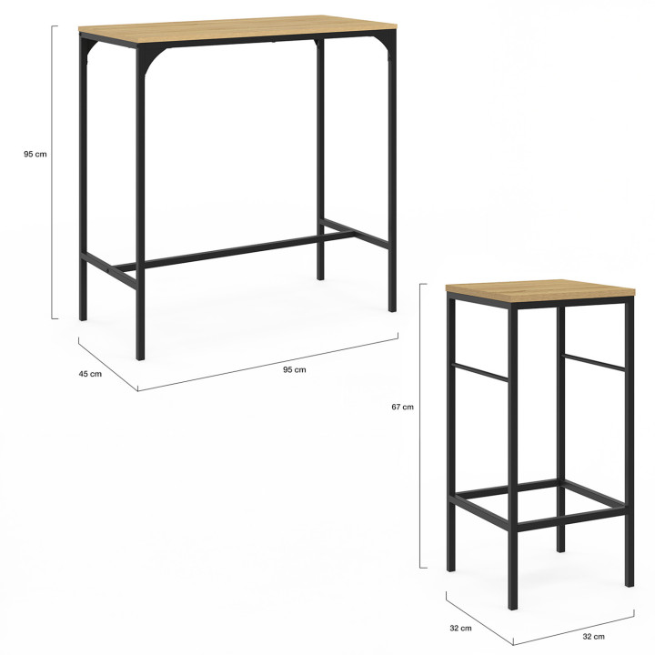 Tavolo alto industriale e 2 sgabelli - DETROIT | ID Market