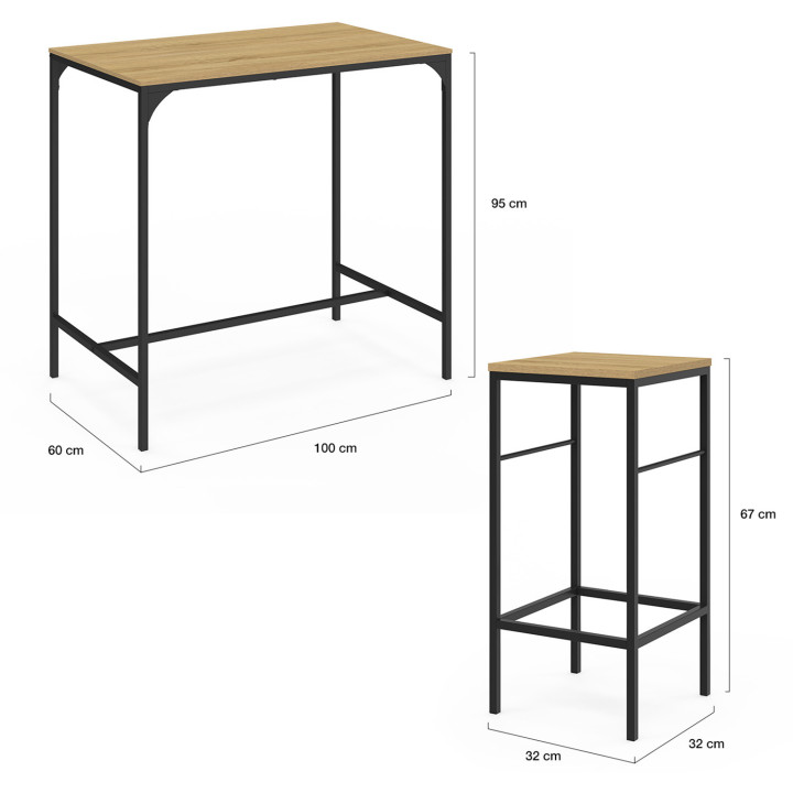 Tavolo alto industriale e 4 sgabelli - DETROIT | ID Market