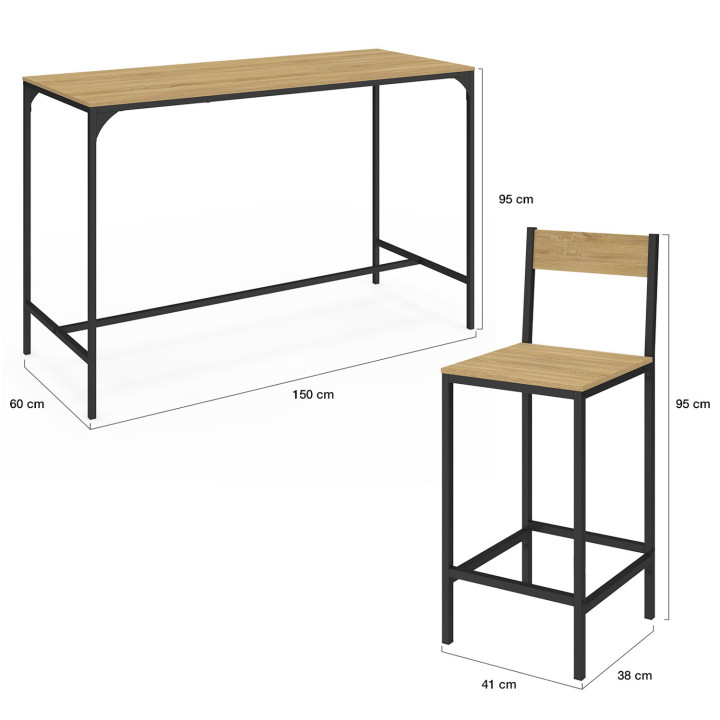 Tavolo alto da bar di design industriale con 6 sedie - DETROIT | IDMarket