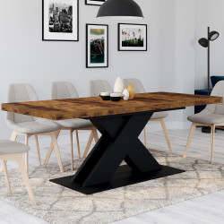 Tavolo da pranzo rettangolare allungabile 6-10 persone piano in legno scuro e gamba X nera 160-200 cm - ALICIA | IDMarket
