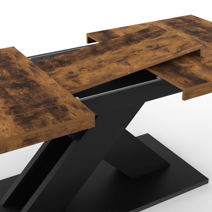Tavolo da pranzo rettangolare allungabile 6-10 persone piano in legno scuro e gamba X nera 160-200 cm - ALICIA | IDMarket