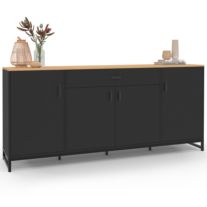 Credenza 180 cm XXL 4 ante e 1 cassetto in legno e nero - WASHINGTON | Zen Cart! IDMarket