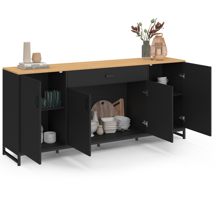 Credenza 180 cm XXL 4 ante e 1 cassetto in legno e nero - WASHINGTON | Zen Cart! IDMarket