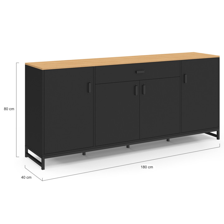 Credenza 180 cm XXL 4 ante e 1 cassetto in legno e nero - WASHINGTON | Zen Cart! IDMarket
