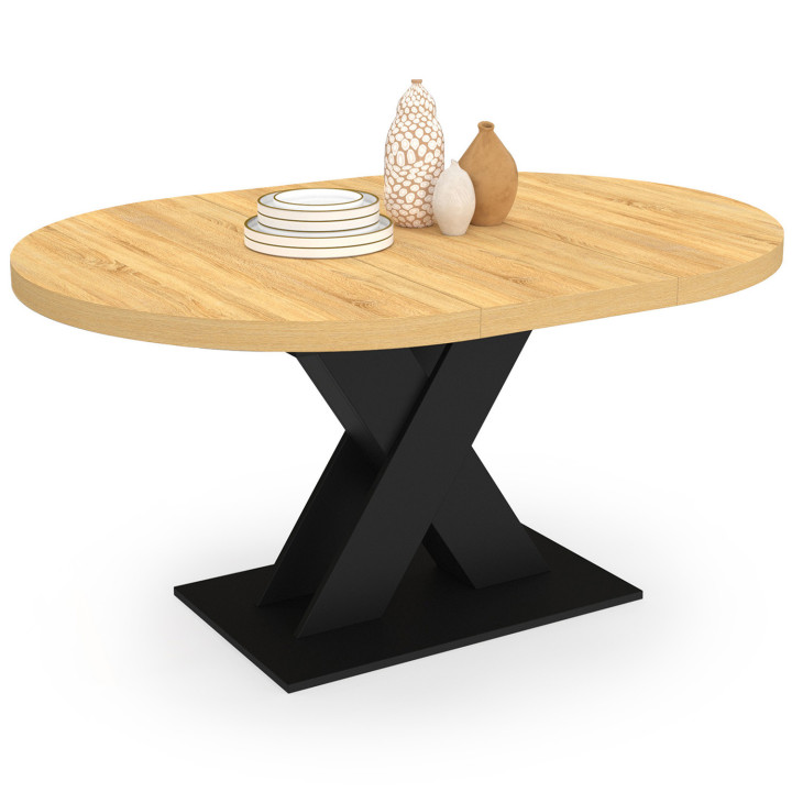 Tavolo da pranzo rotondo allungabile 4-8 persone in legno e nero 110 - 150 cm - ALICIA | IdMarket