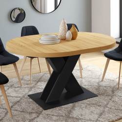 Tavolo da pranzo rotondo allungabile 4-8 persone in legno e nero 110 - 150 cm - ALICIA | IdMarket