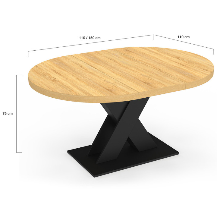 Tavolo da pranzo rotondo allungabile 4-8 persone in legno e nero 110 - 150 cm - ALICIA | IdMarket