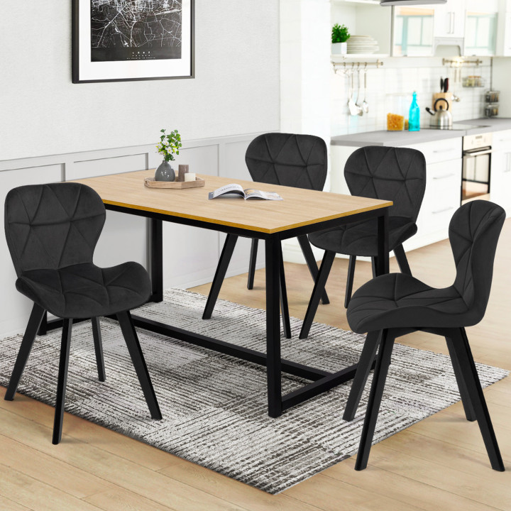 Set di 4 sedie in velluto nero con gambe nere - ROBINE | IdMakret