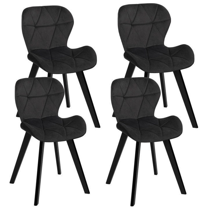 Set di 4 sedie in velluto nero con gambe nere - ROBINE | IdMakret