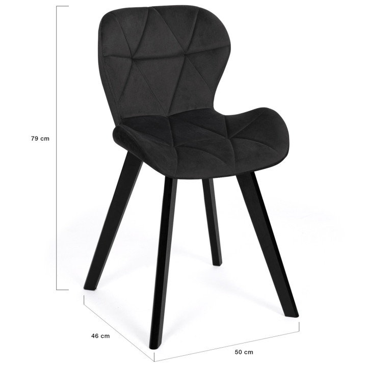 Set di 4 sedie in velluto nero con gambe nere - ROBINE | IdMakret