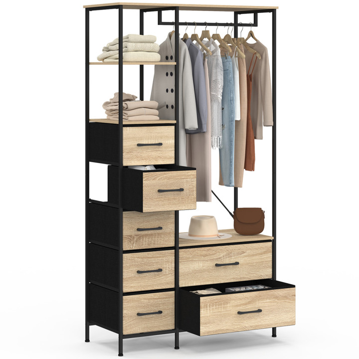 Armadio spogliatoio + colonna L. 90 cm con 1 ripiano e 7 cestini in legno e tessuto nero - UTAH | IDMarket
