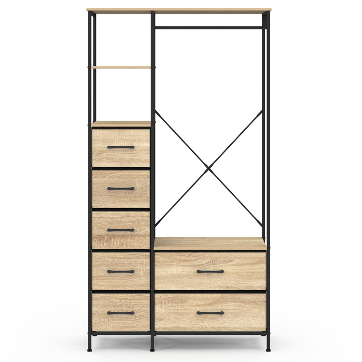 Armadio spogliatoio + colonna L. 90 cm con 1 ripiano e 7 cestini in legno e tessuto nero - UTAH | IDMarket