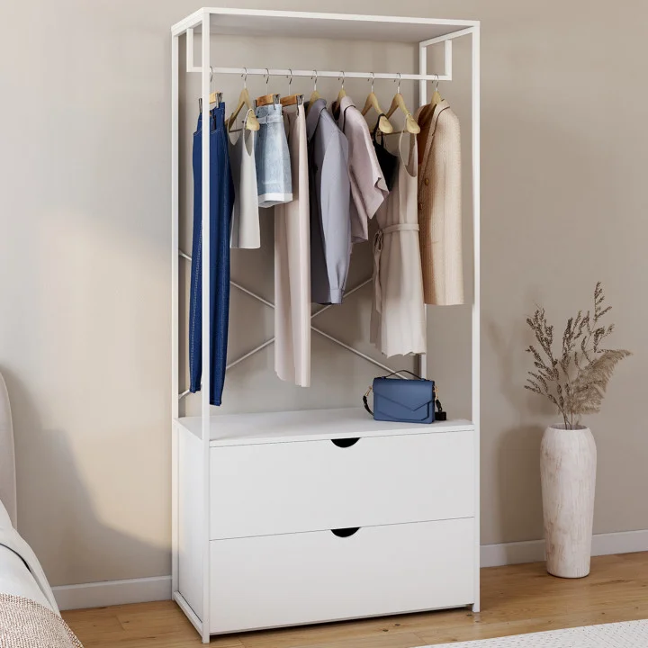 Armadio a 2 cassetti in legno bianco e metallo bianco L. 80 cm - BROOKLYN | ID Market