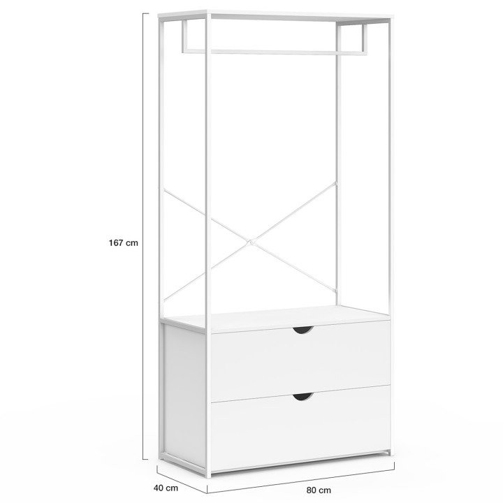 Armadio a 2 cassetti in legno bianco e metallo bianco L. 80 cm - BROOKLYN | ID Market