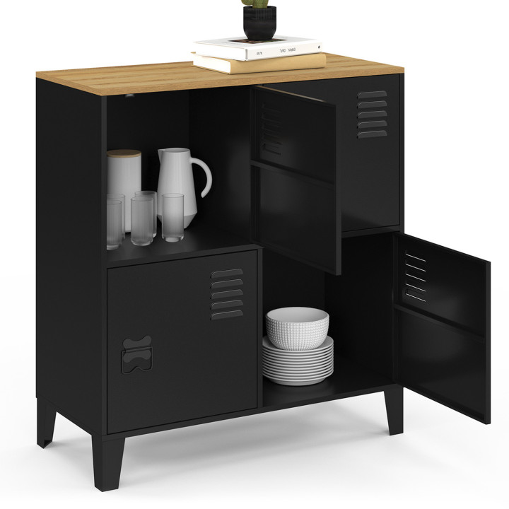 Credenza a 4 ante in metallo nero - design industriale - ESTER | IDMarket