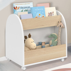 Libreria per bambini con rotelle, faggio e bianco - ANDREAS | IdMarket