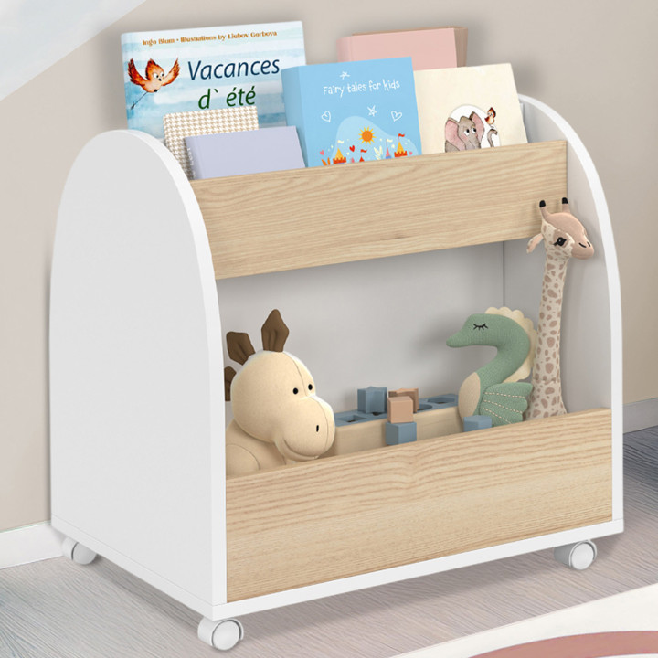 Libreria per bambini con rotelle, faggio e bianco - ANDREAS | IdMarket