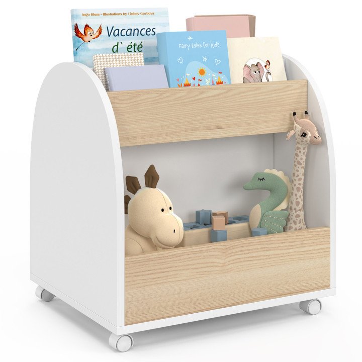Libreria per bambini con rotelle, faggio e bianco - ANDREAS | IdMarket