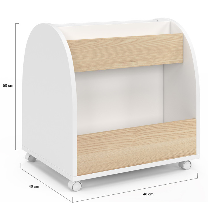Libreria per bambini con rotelle, faggio e bianco - ANDREAS | IdMarket
