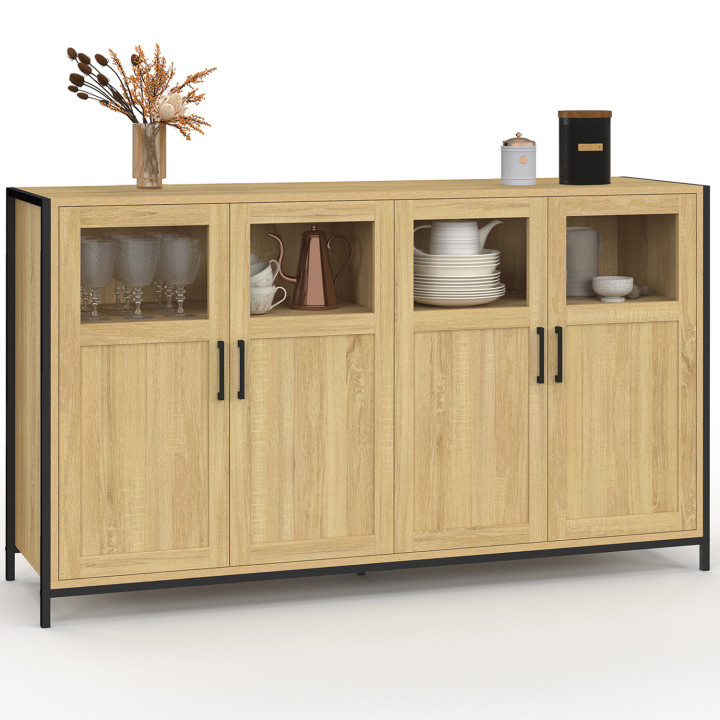 Credenza a 4 ante con vetrine 140cm design industriale - DETROIT | IdMarket