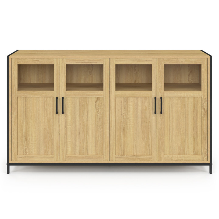 Credenza a 4 ante con vetrine 140cm design industriale - DETROIT | IdMarket