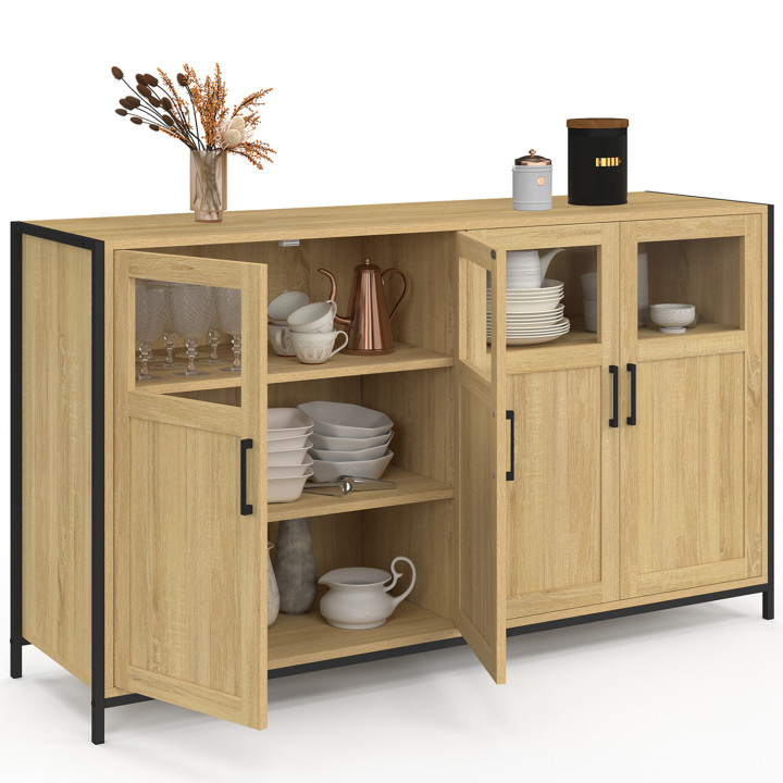 Credenza a 4 ante con vetrine 140cm design industriale - DETROIT | IdMarket
